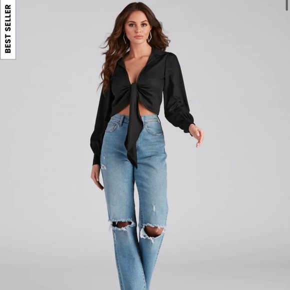 Tie front cropped top - Picture 1 of 7